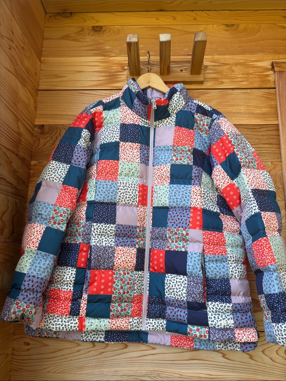 Lands’ End XL Patchwork Floral Down Puffer Jacket Quilt Print Full Zip